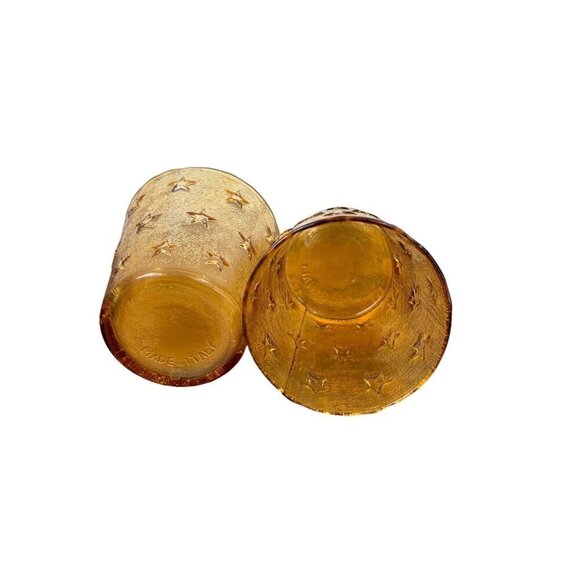 Vintage Pair Of Amber Glass Stars Pattern Handmade, Size 10 Oz. Made in Italy - Picture 7 of 9